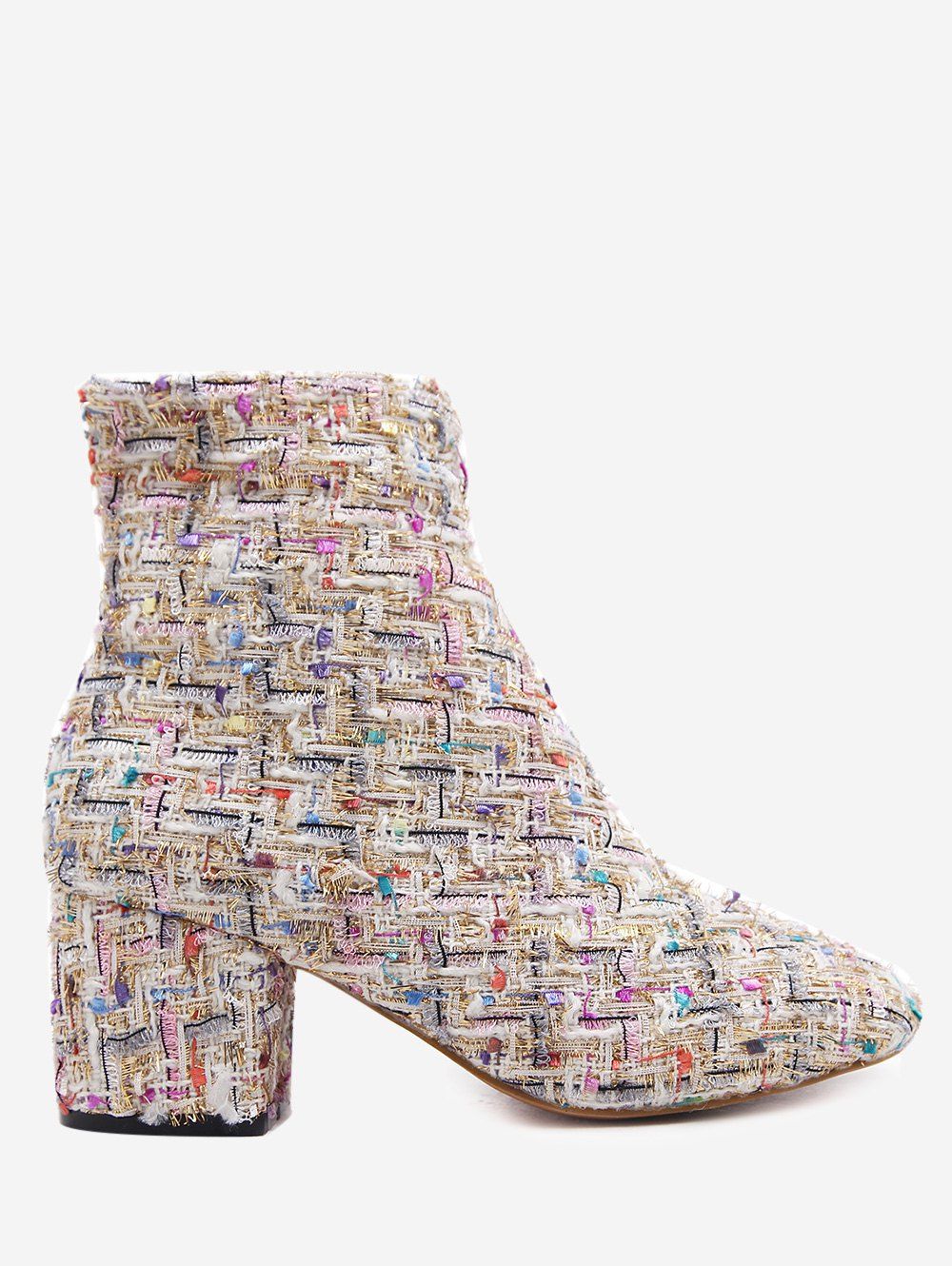 

Mix Pattern Chunky Heel Ankle Boots, Apricot