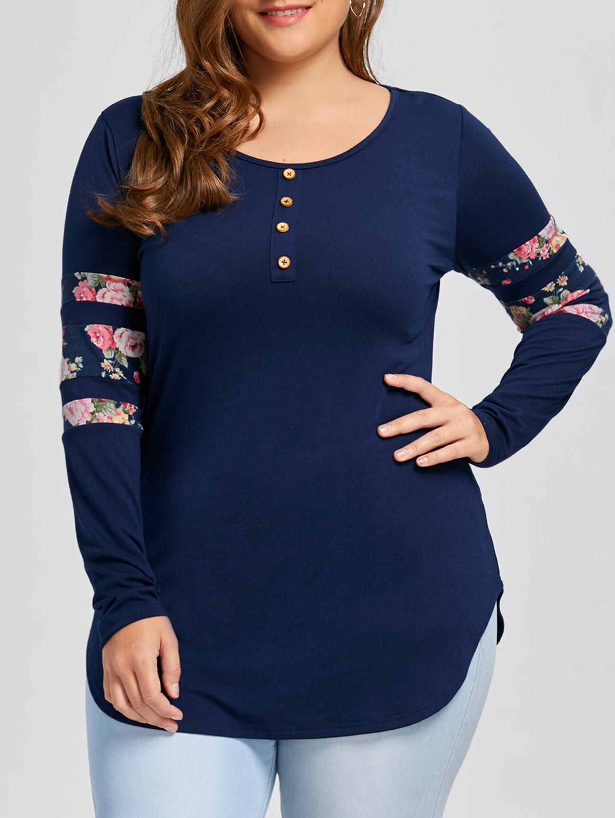 

Plus Size Floral Dolphin T-shirt, Blue