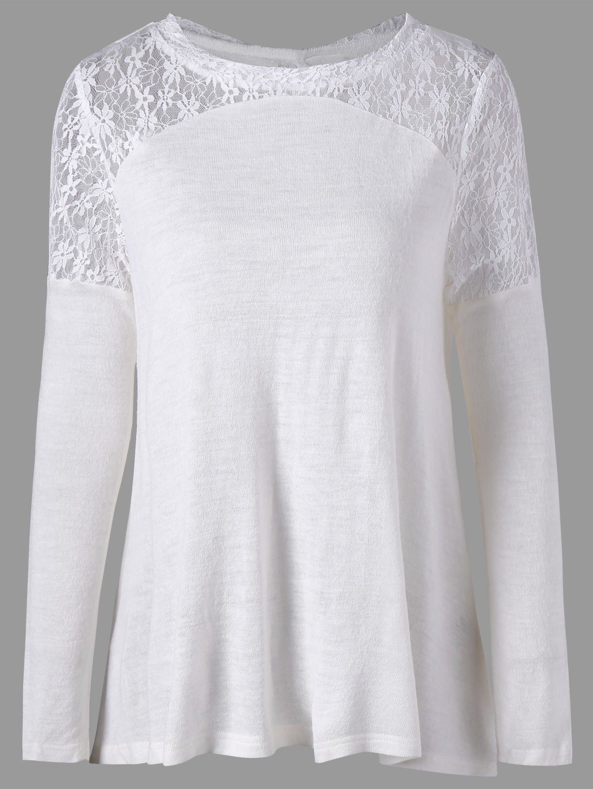 

Plus Size Lace Insert Back Tie Up Knit Top, White