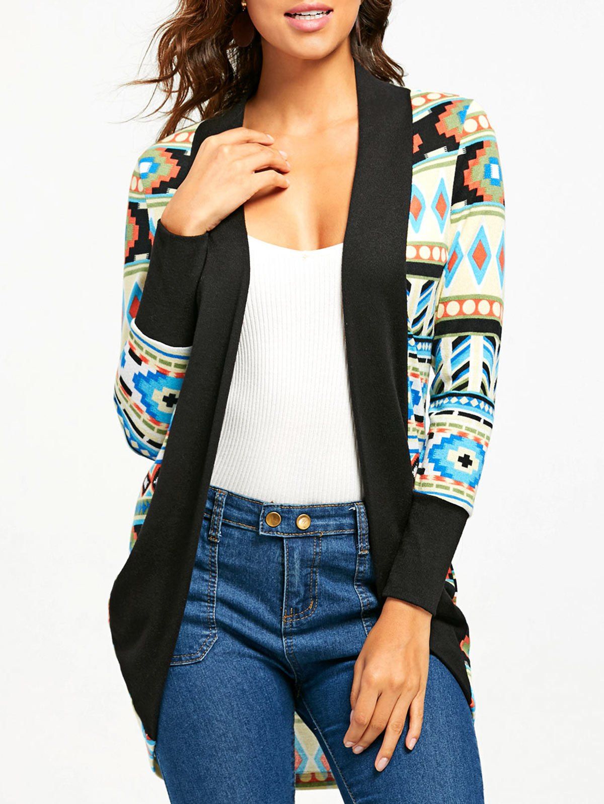 

Geometric Pattern Open Front Long Sleeve Cardigan, Colormix