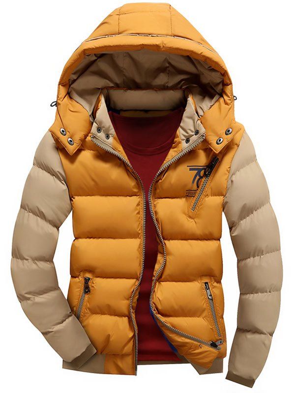

Color Block Detachable Hood Puffer Jacket, Yellow