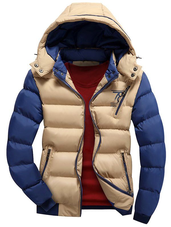 

Color Block Detachable Hood Puffer Jacket, Khaki