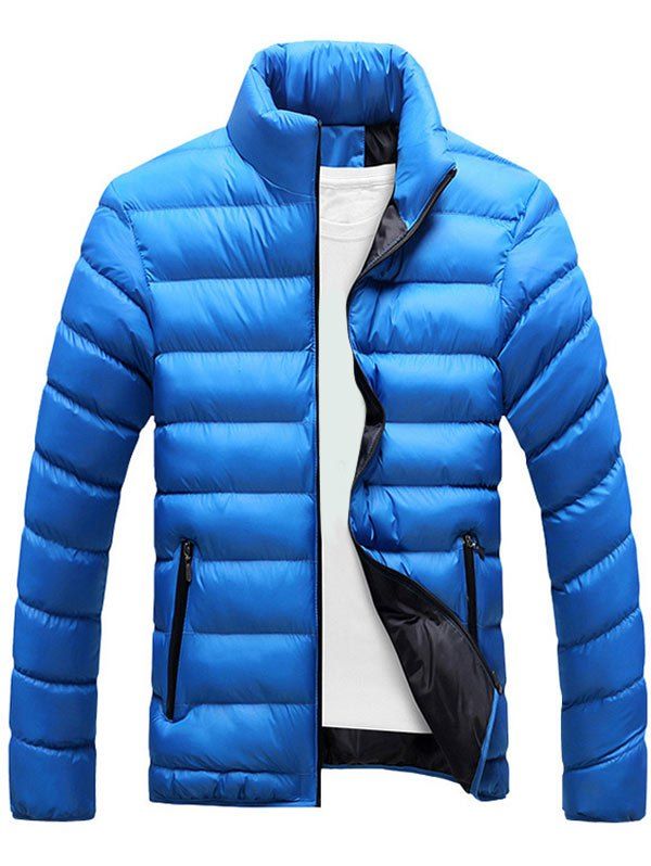 

Zipper Up Stand Collar Puffer Jacket, Blue