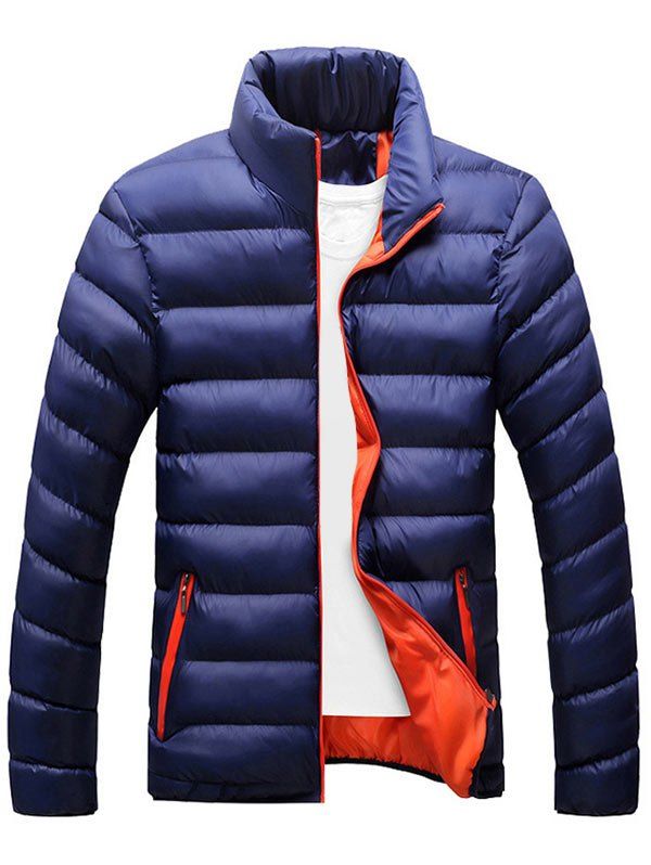 

Zipper Up Stand Collar Puffer Jacket, Deep blue