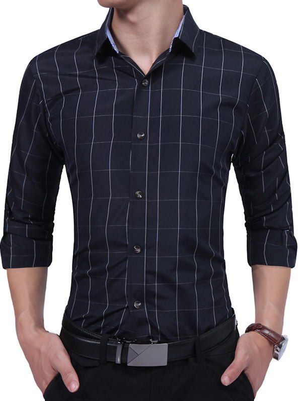 

Casual Long Sleeve Grid Pattern Shirt, Blue and white