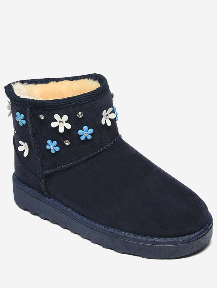 

Rhinestone Flower Ankle Snow Boots, Blue