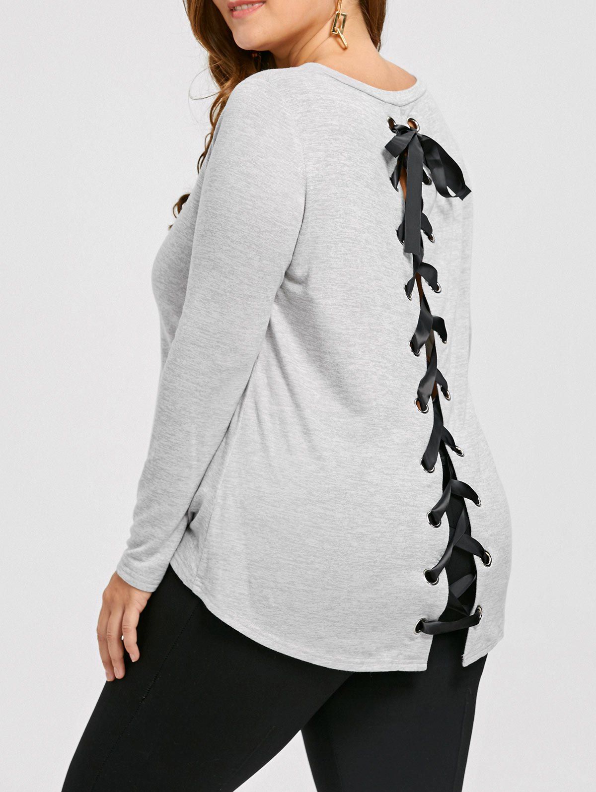 

Plus Size Lace Up High Low T-shirt, Gray