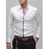 Slimming Lapel Striped Hem Men's Long Sleeve Cotton Blend Casual Shirt - Blanc M
