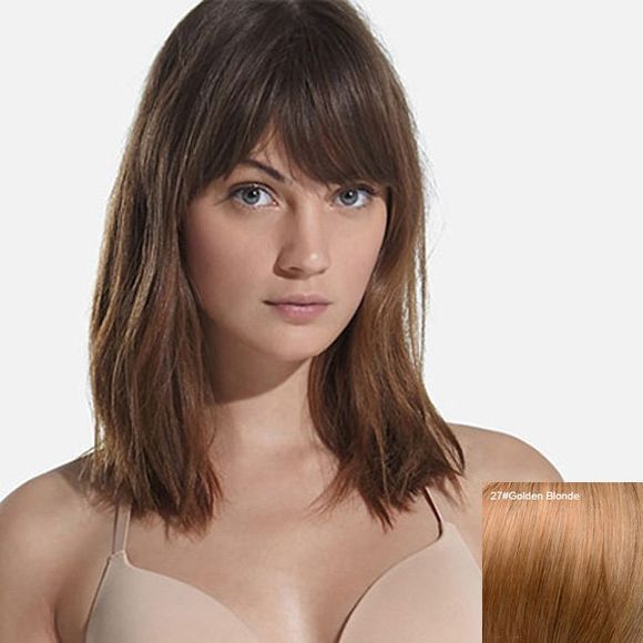 Perruque de Cheveux Humain Attirante Mi-Longue Droite Frange Inclinée Pour Femme - 27 Blonde d'Or 