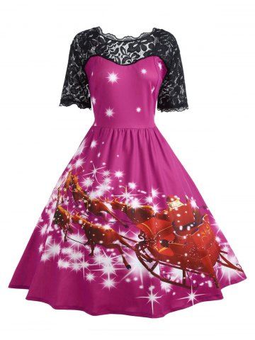 Plus Size Lace Panel Father Christmas Midi Party Dress $22.99 Plus Size Lace Panel Father Christmas Midi Party Dress $22.99