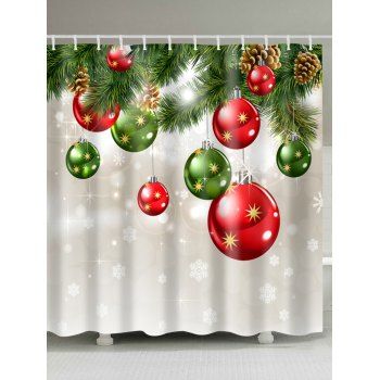 Christmas Baubles Tree Print Waterproof Fabric Shower Curtain