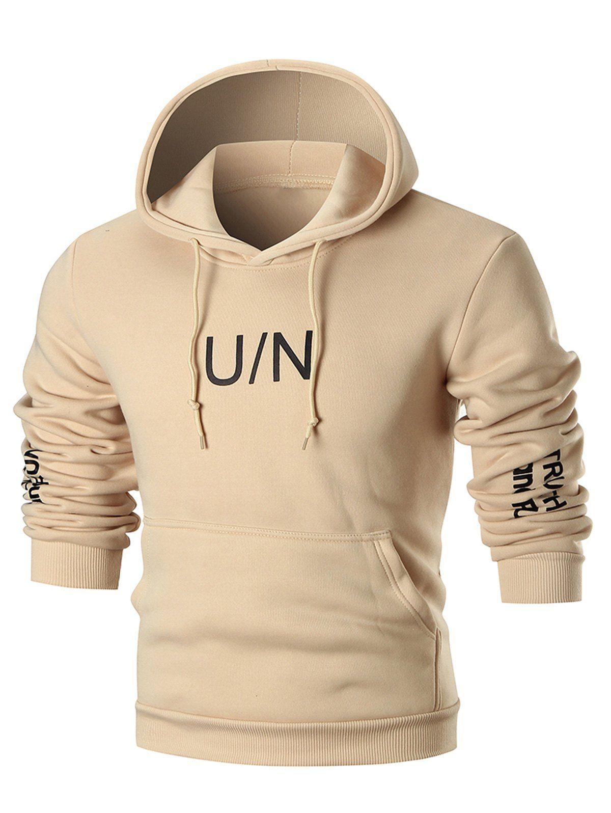 

Pullover Letter Print Fleece Hoodie, Khaki