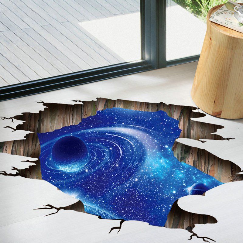 

Galaxy Planet 3D Broken Floor Sticker, Blue