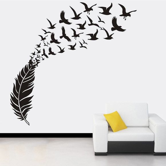 Autocollants muraux de modèle de colombe de plumes - Noir 58*100CM