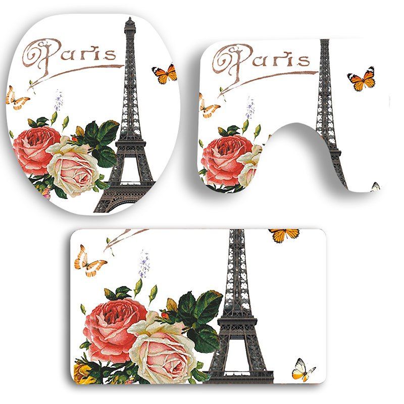 

Nonslip Flowers Eiffel Tower Pattern 3Pcs Bath Toilet Mats Set, Colorful
