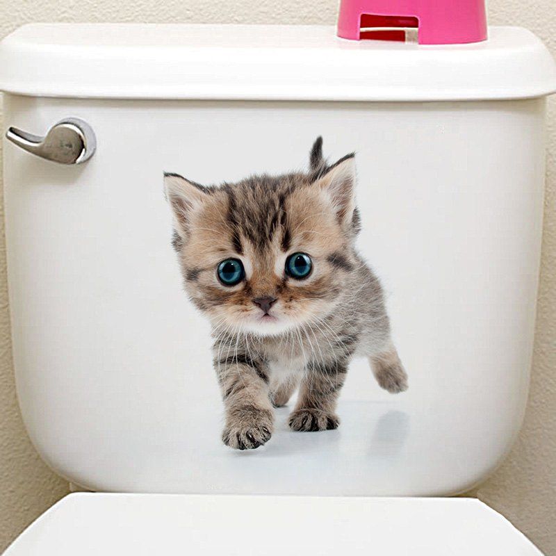 

3D Animal Toilet Closestool Wall Art Decal, Gray