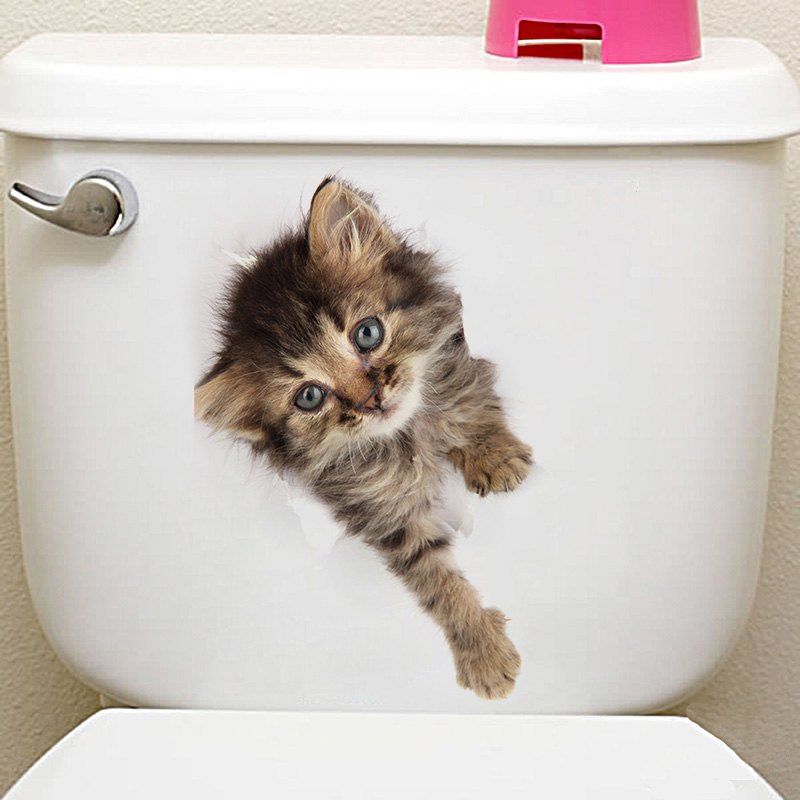 

3D Animal Toilet Closestool Wall Art Decal, Deep brown