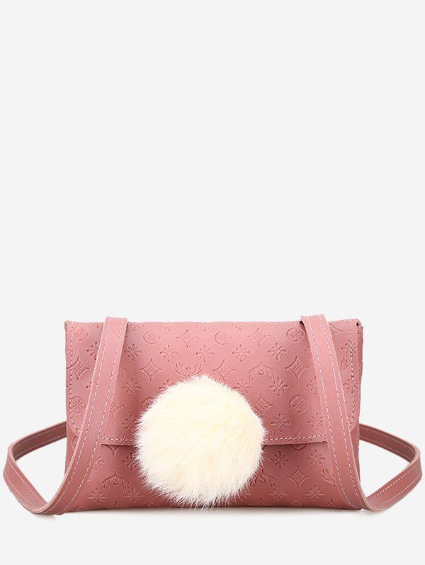 

Embossing Pompom Crossbody Bag, Pink