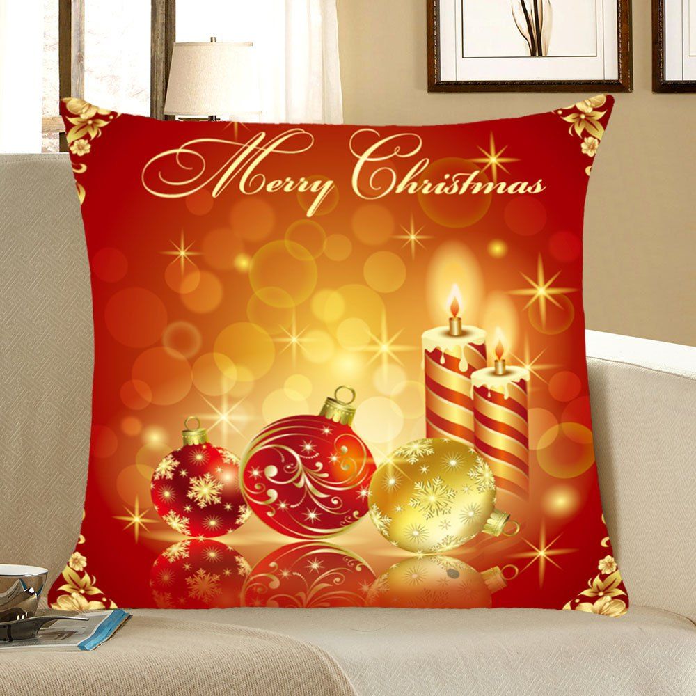 

Christmas Snowflakes Balls And Candles Pattern Throw Pillow Case, Red and yellow