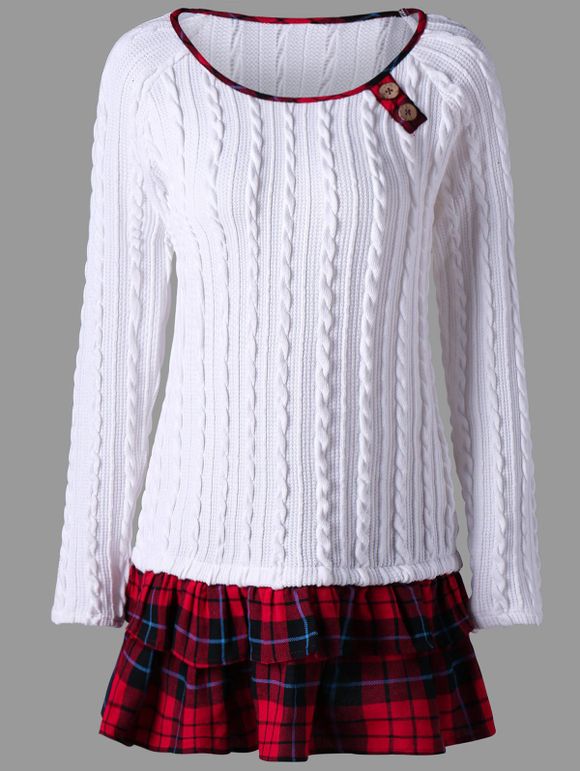 Pull torsadé en tricot à carreaux - Blanc 2XL