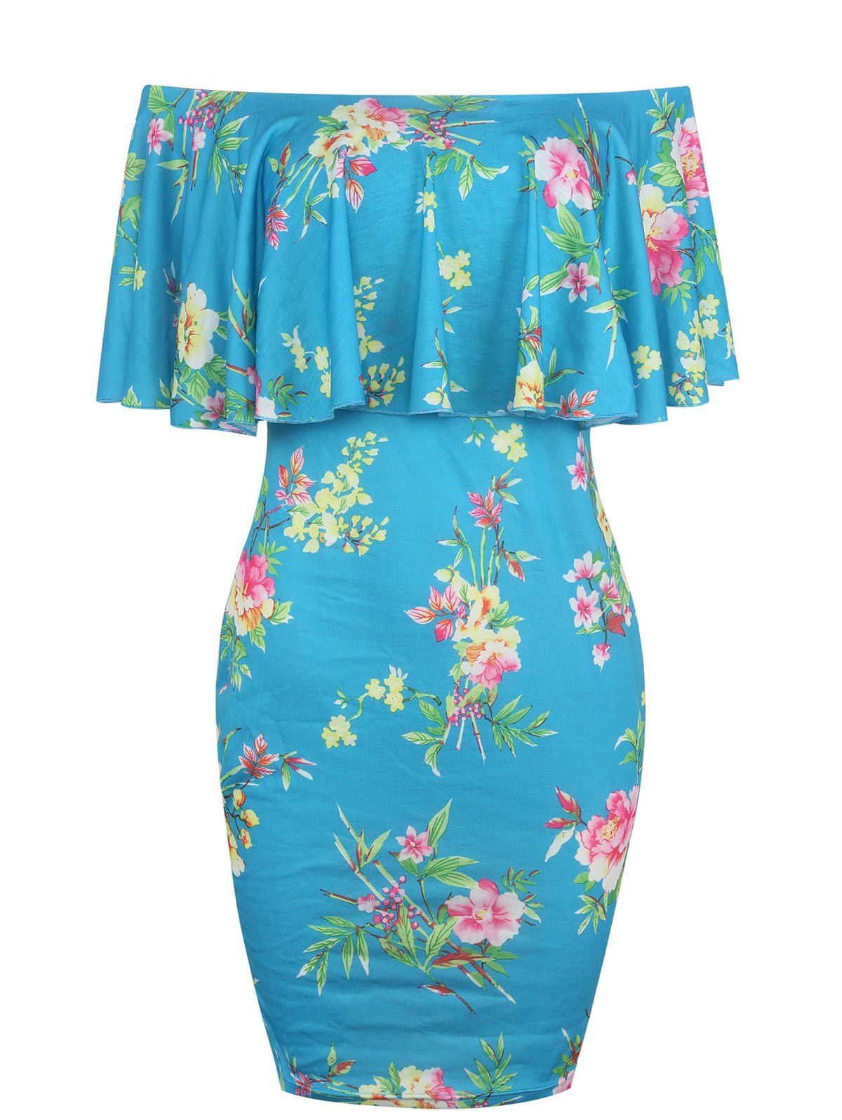 

Floral Print Off The Shoulder Bodycon Dress, Blue