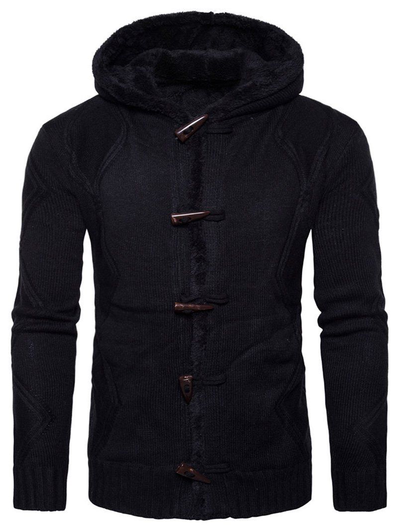 

Horn Button Knitted Fleece Jacket, Black