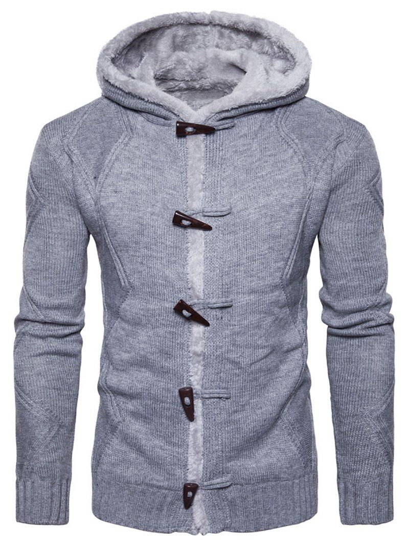 

Horn Button Knitted Fleece Jacket, Light gray