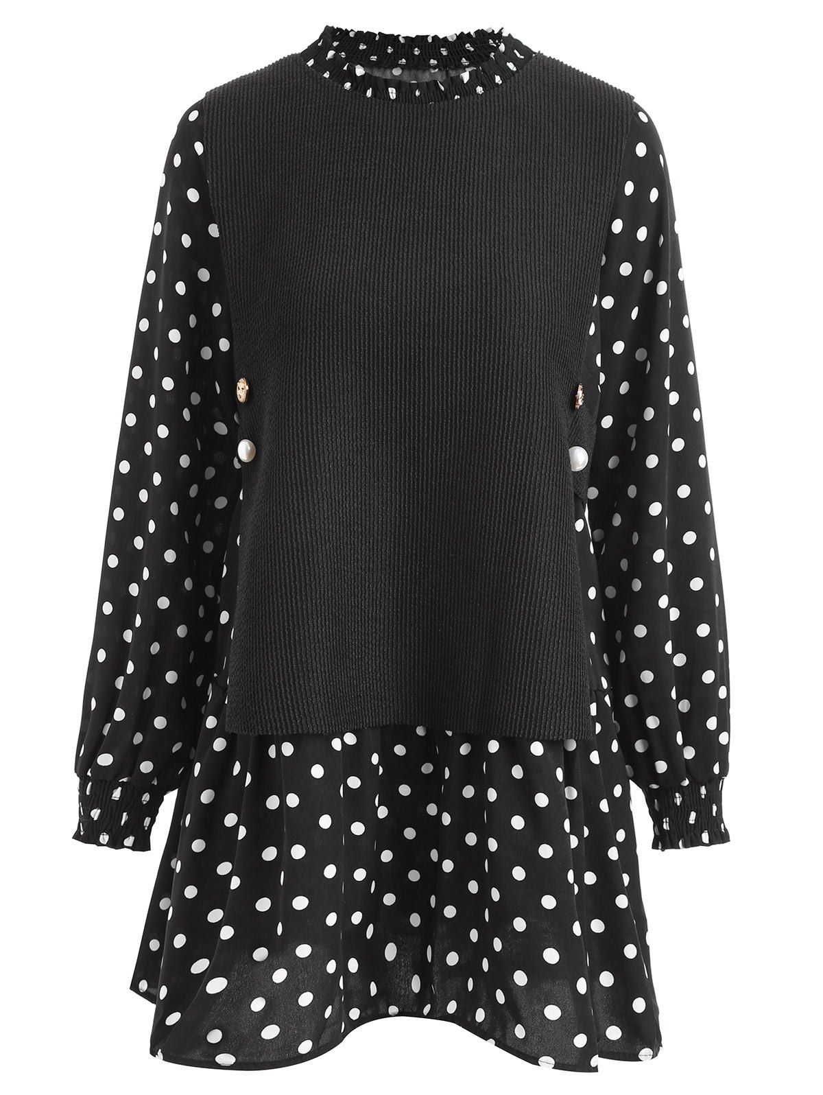 

Polka Dot Insert Plus Size Long Blouse, Black