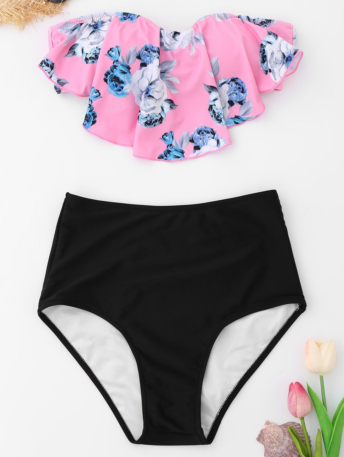 

Flower Print Flounce Bikini Set, Colormix