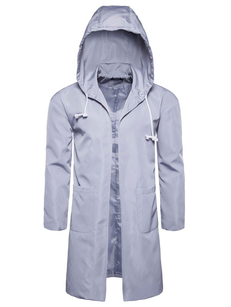 

Drawstring Open Front Polyester Coat, Light gray