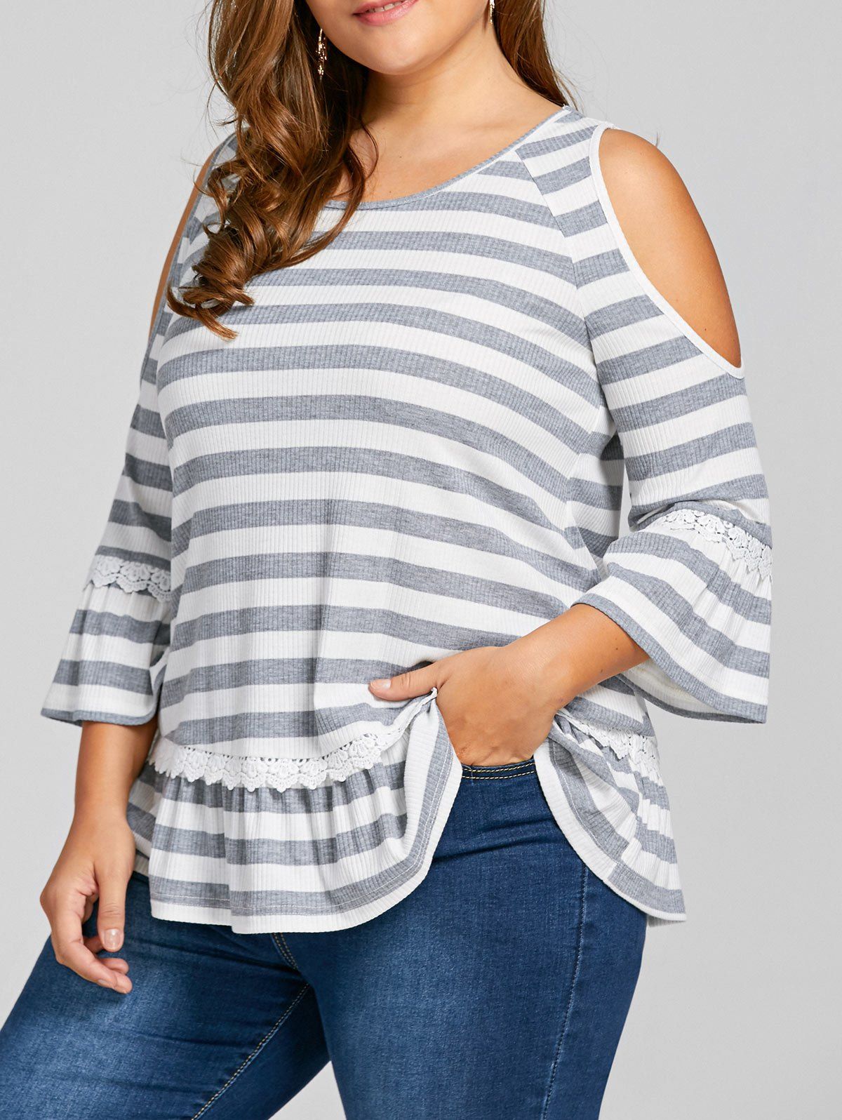 

Plus Size Cold Shoulder Striped Top, Stripe