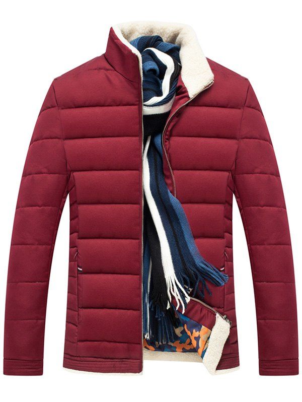 

Zipper Up Stand Collar Quilted Jacket, Wine red