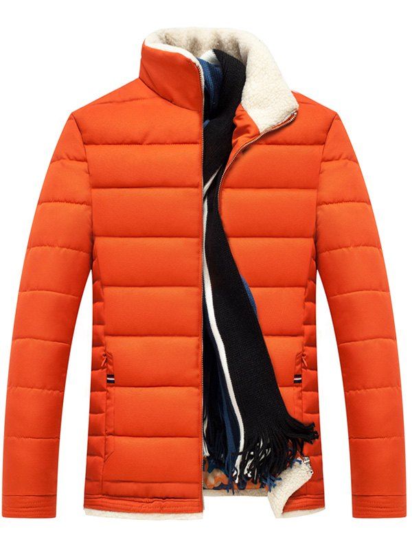 

Zipper Up Stand Collar Quilted Jacket, Orange