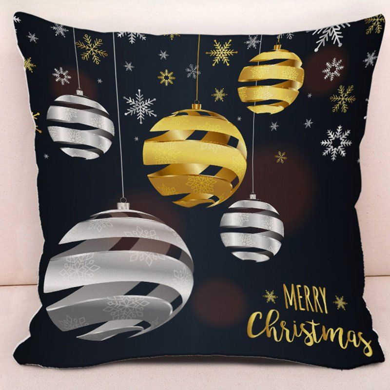 

Merry Christmas Snowflake Ball Print Pillowcase, Black