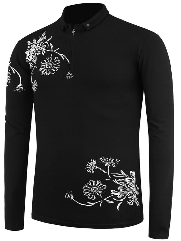 T-shirt à imprimé floral demi-zippé - Noir XL