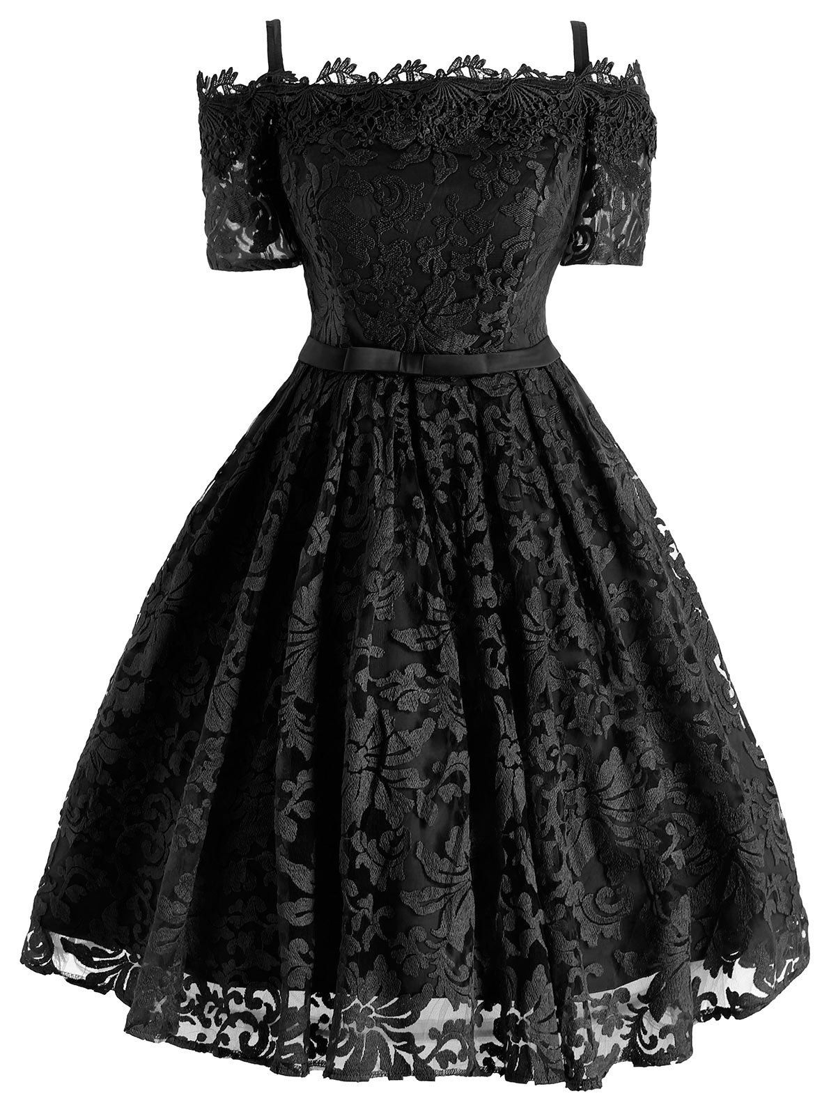 DressLily Photo Gallery Floral Lace Cold Shoulder Bowknot Formal 