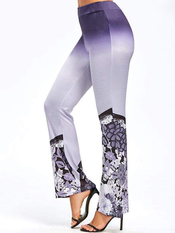 Pantalon Ombre Imprimé Floral à Taille Haute - multicolore XL