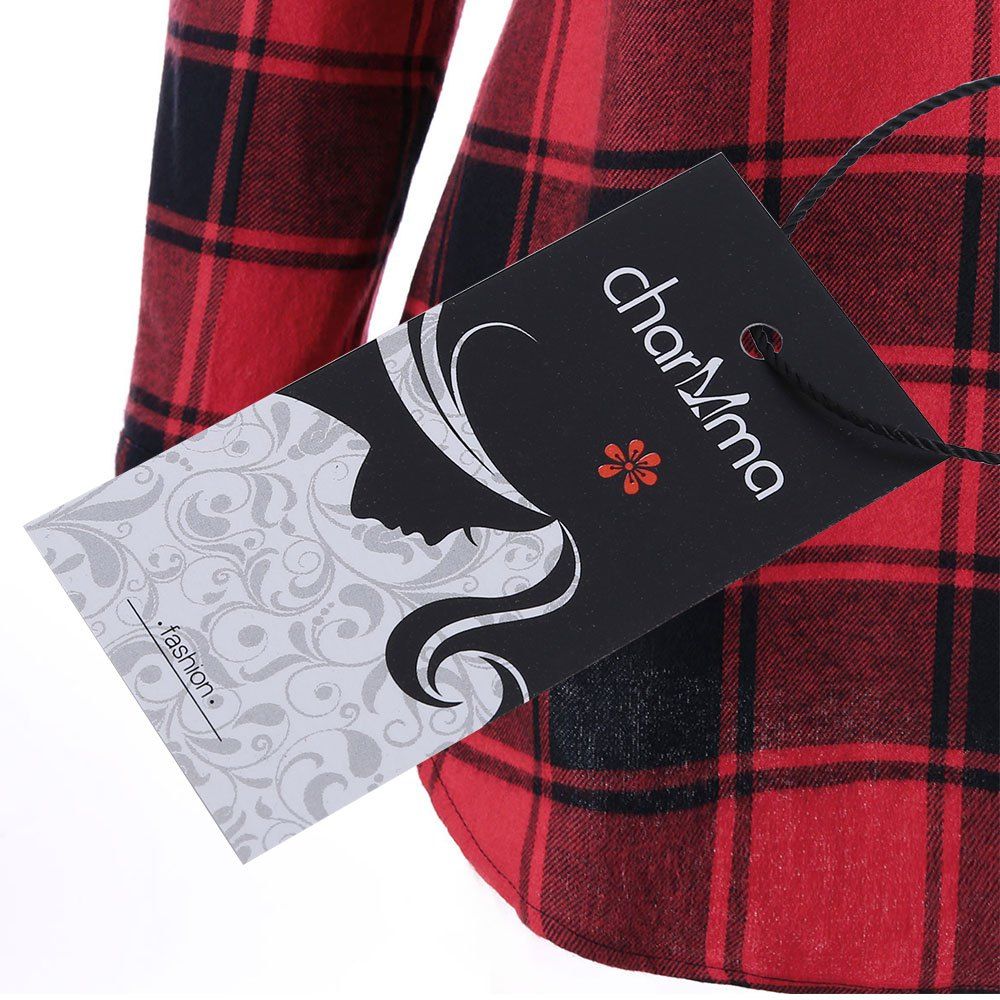 

Curved Hem Plaid Blouse, Red