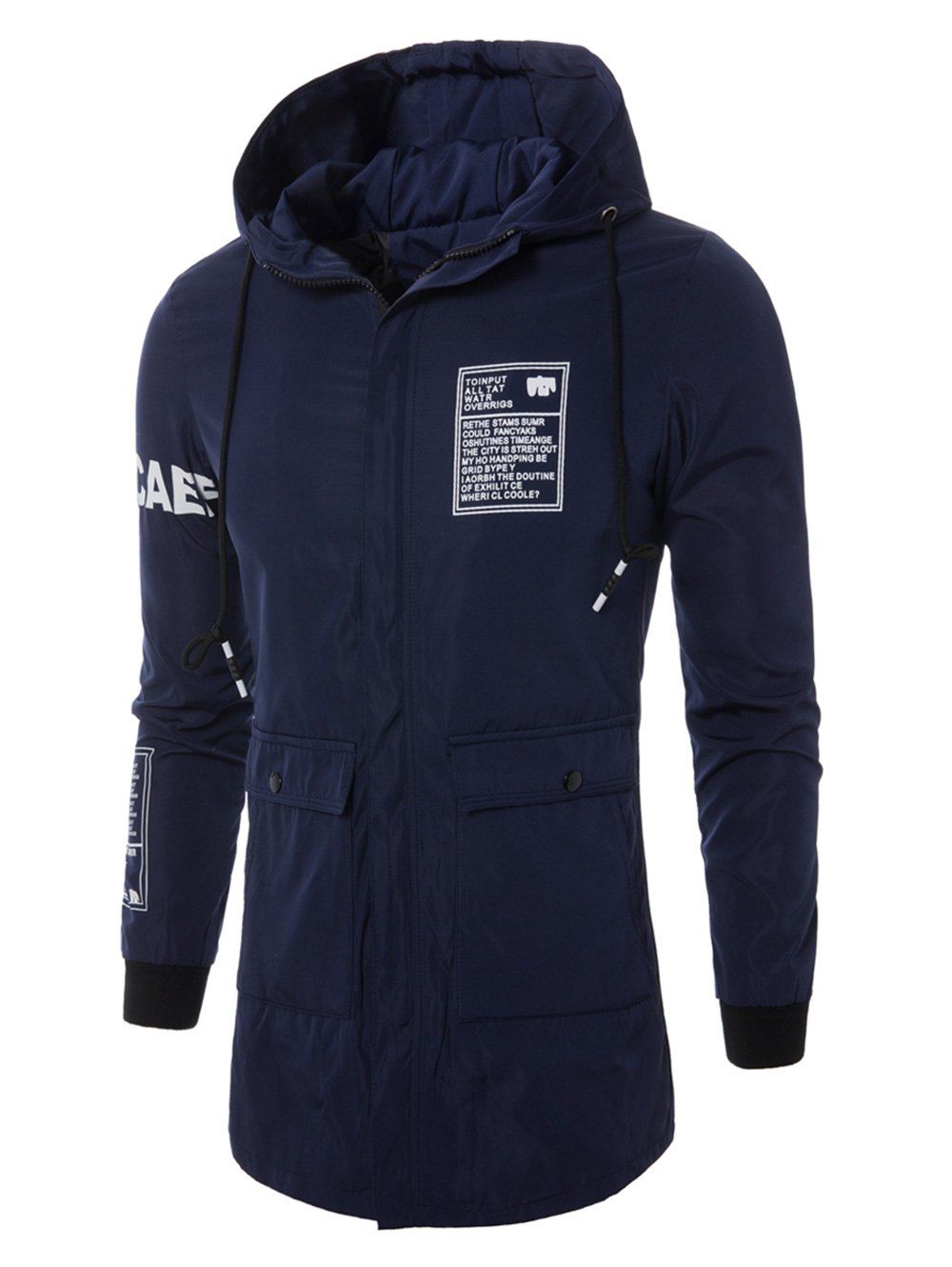 

Zip Up Graphic Print Longline Coat, Blue