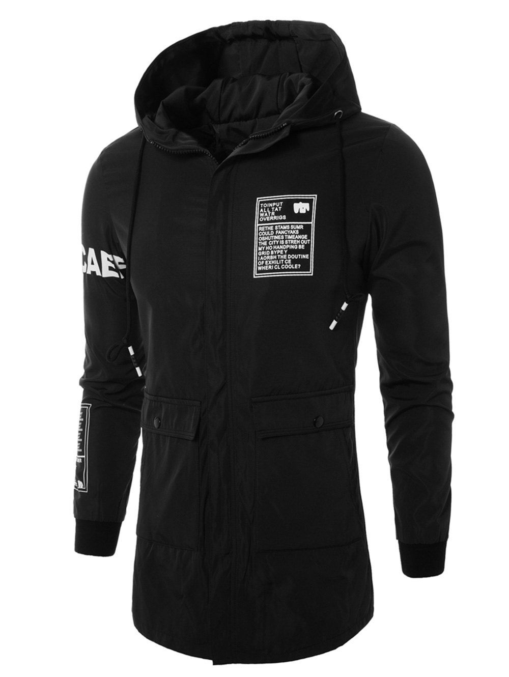 

Zip Up Graphic Print Longline Coat, Black
