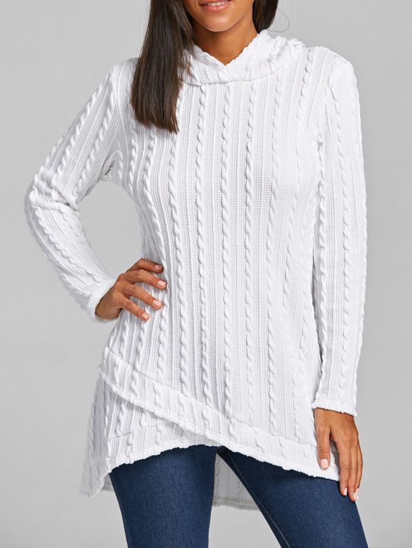 Pull tunique tricoté à capuche - Blanc L