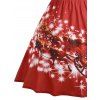 Plus Size Lace Panel Father Christmas Midi Party Dress - RED 4XL