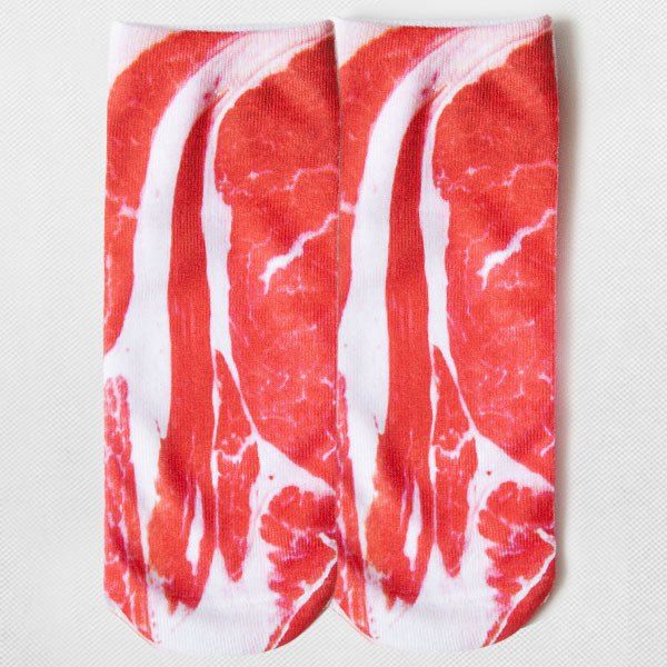 

3D Cartoon Streaky Pork Embellished Ankle Socks, Red