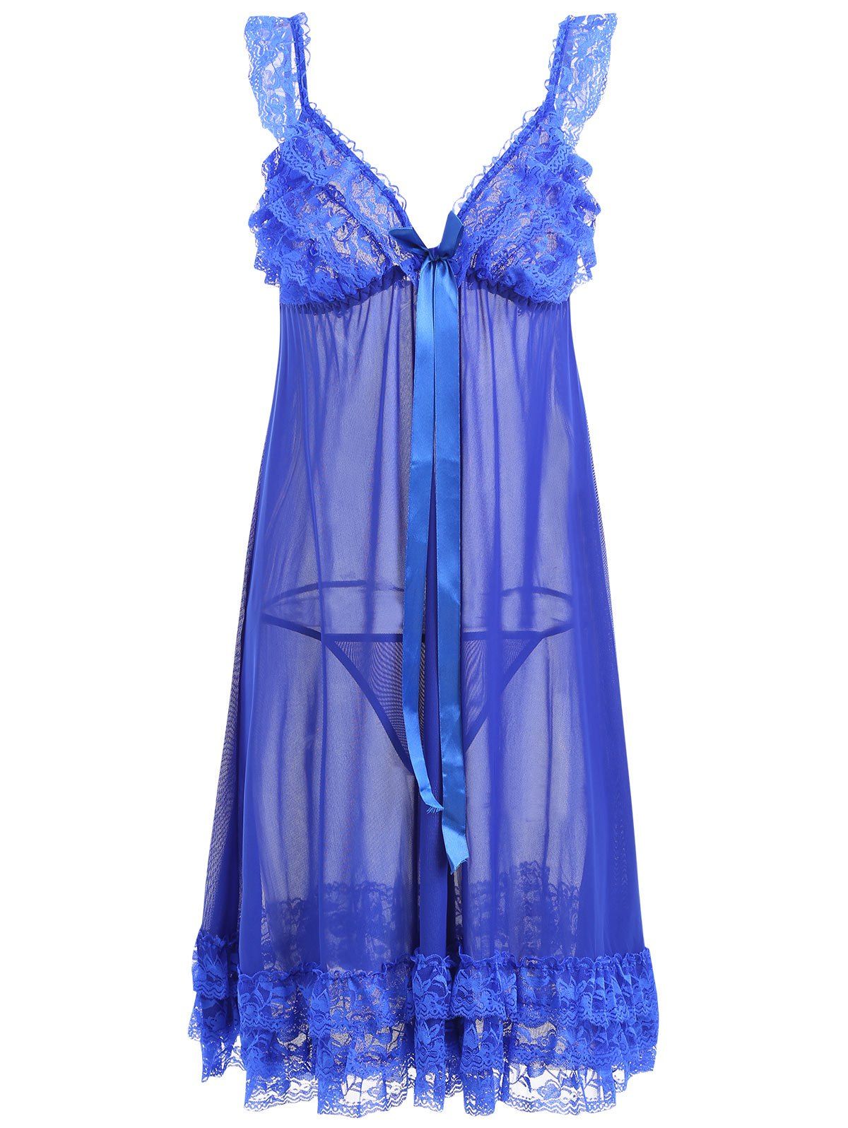 

Lace Ruffles Mesh Sheer Babydoll, Blue