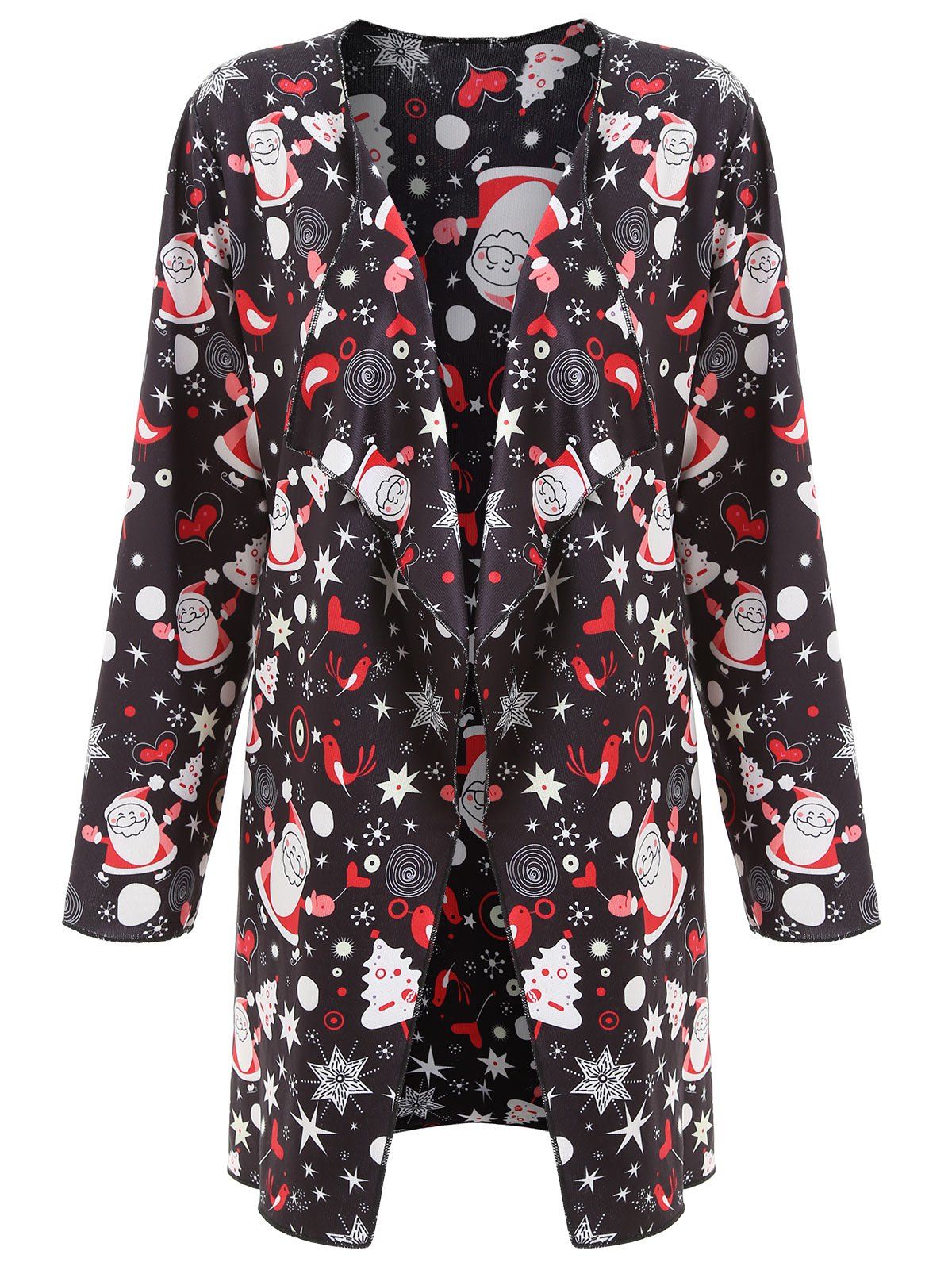 

Plus Size Father Christmas Printed Long Draped Coat, Black
