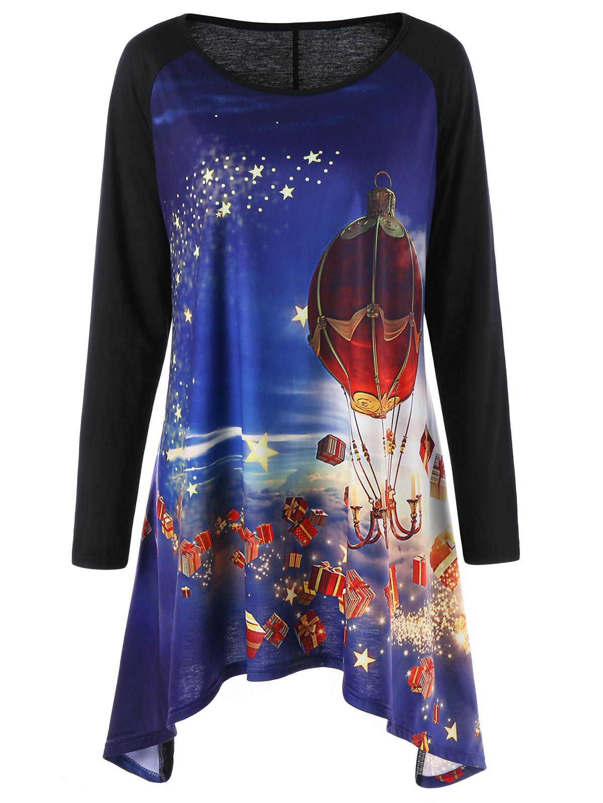 

Christmas Plus Size Raglan Sleeve Tunic Top, Blue
