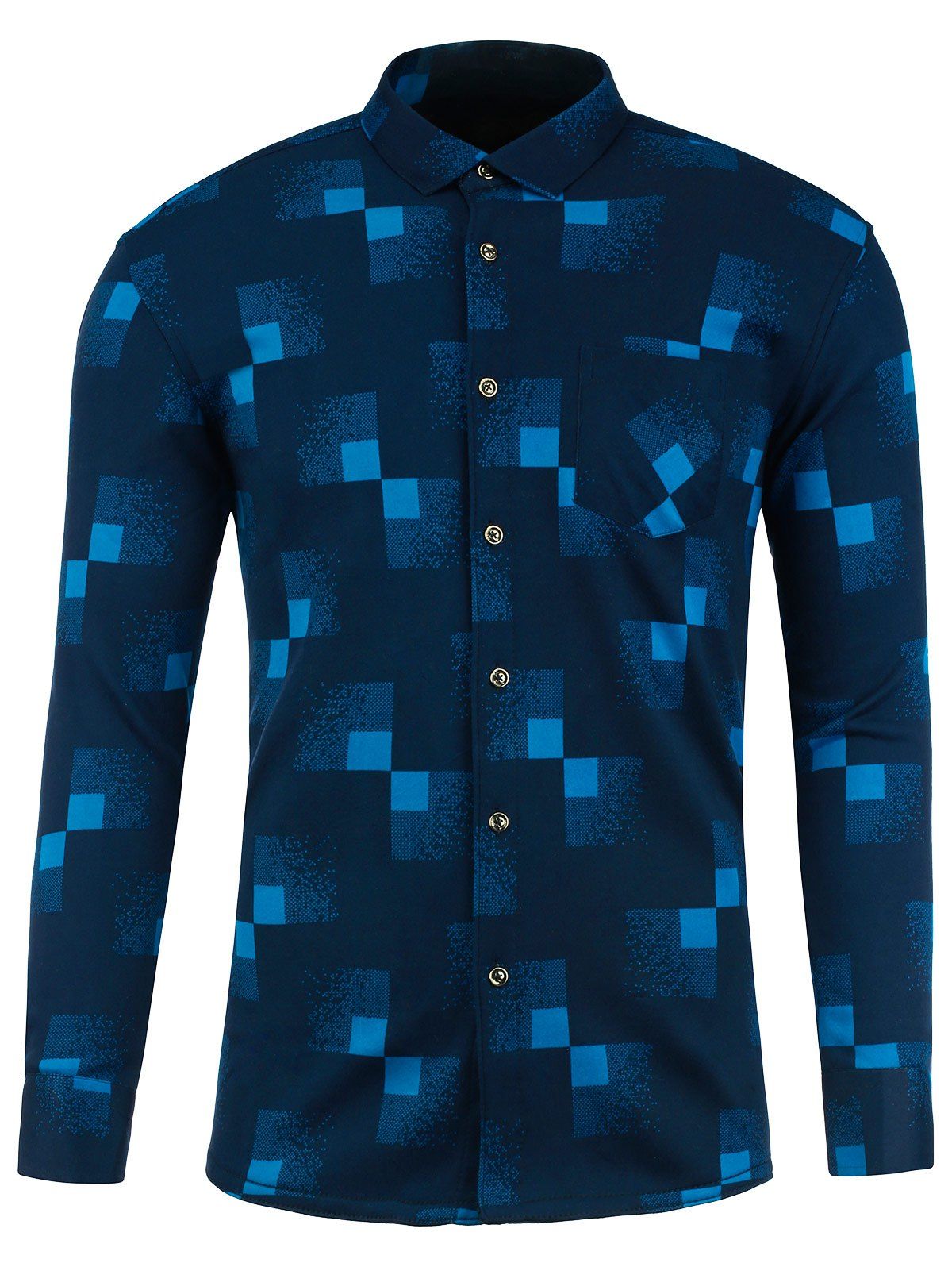 

Ombre Square Print Long Sleeve Fleece Shirt, Colormix