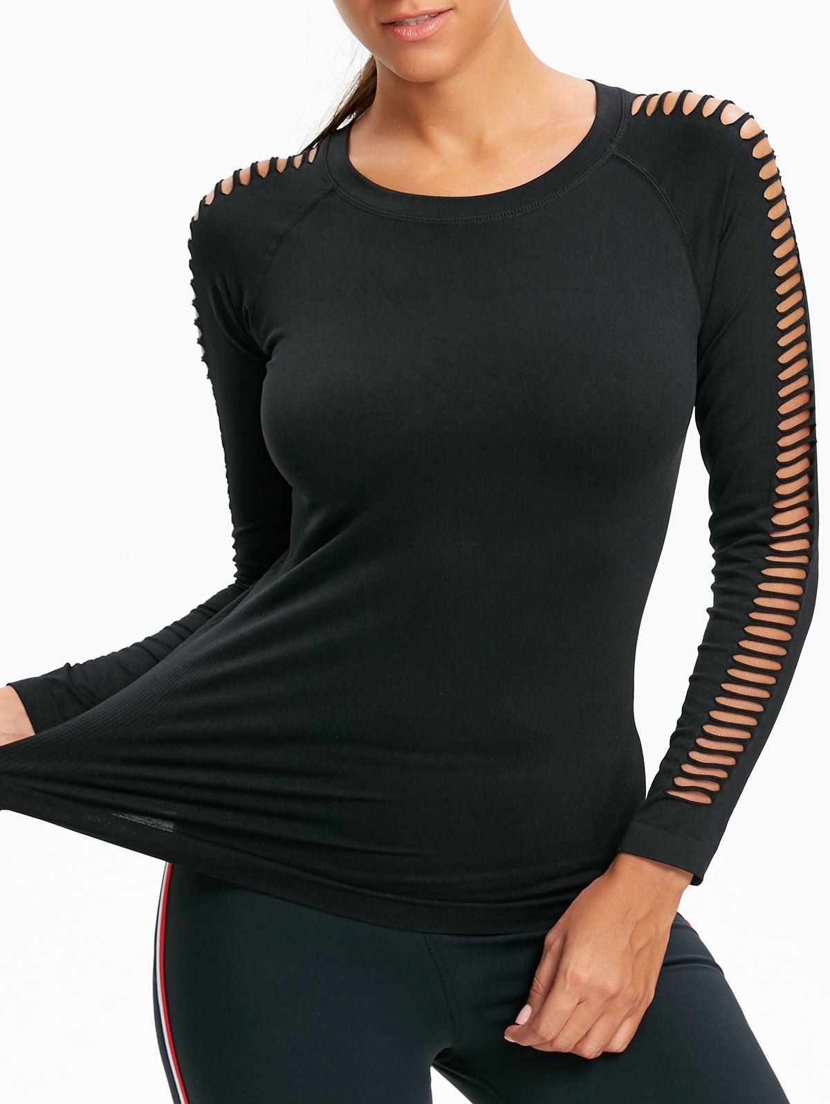 

Sports Round Neck Cutout Long Sleeve Top, Black