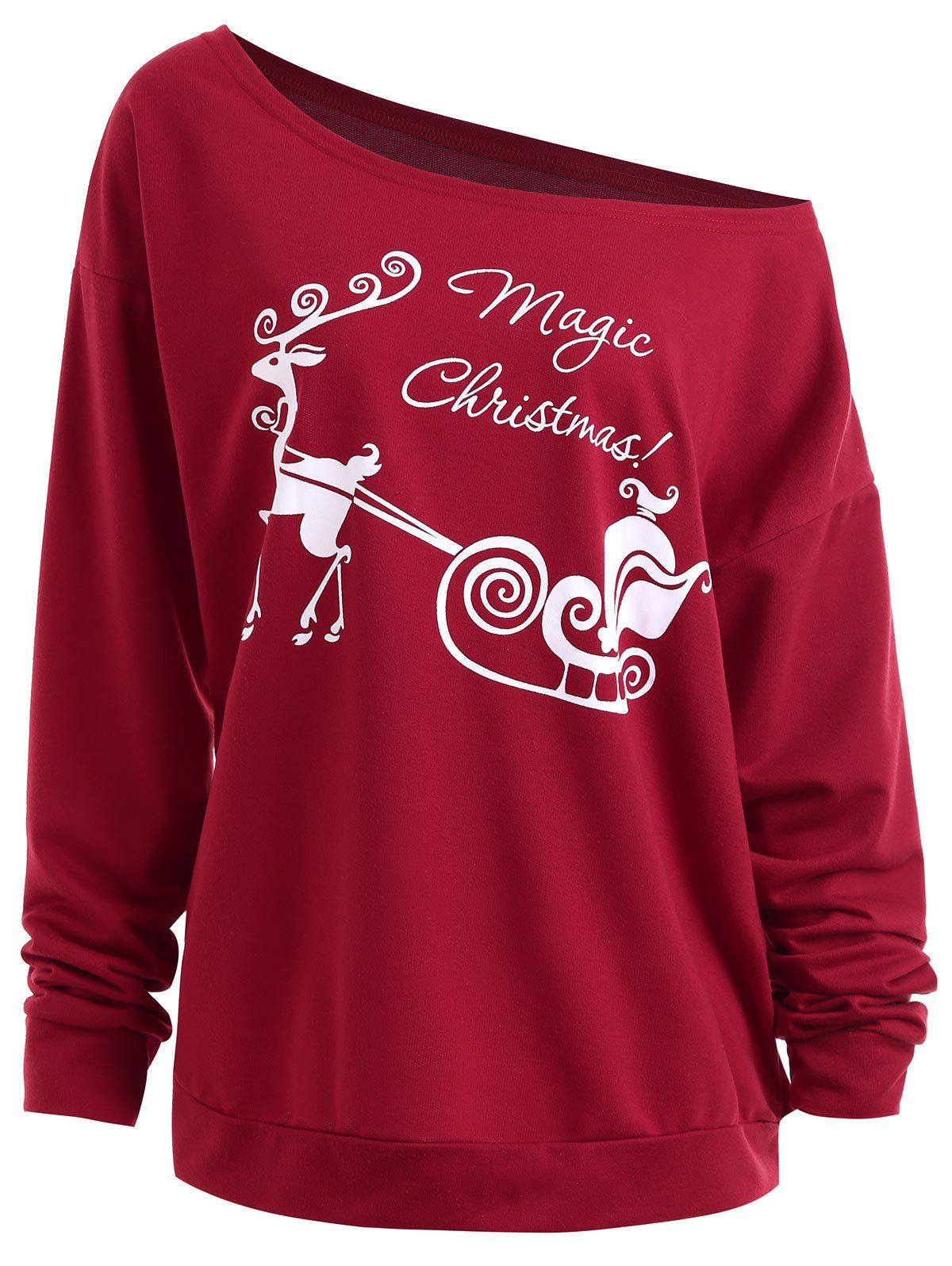 

Christmas Sled Print Drop Shoulder Plus Size Sweatshirt, Wine red