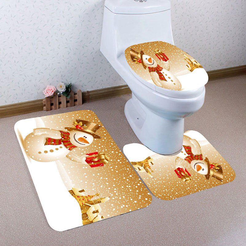 

Nonslip Christmas Snowman Gift Pattern 3Pcs Bath Toilet Mats Set, Earthy